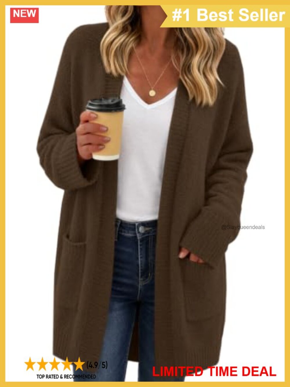 Womens Chunky Fuzzy Knit Open Front Cardigan Sweater Coat Pockets